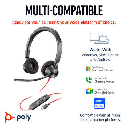 HP Inc. Poly Blackwire 3320 Stereo USB-C Headset +USB-C/A Adapter