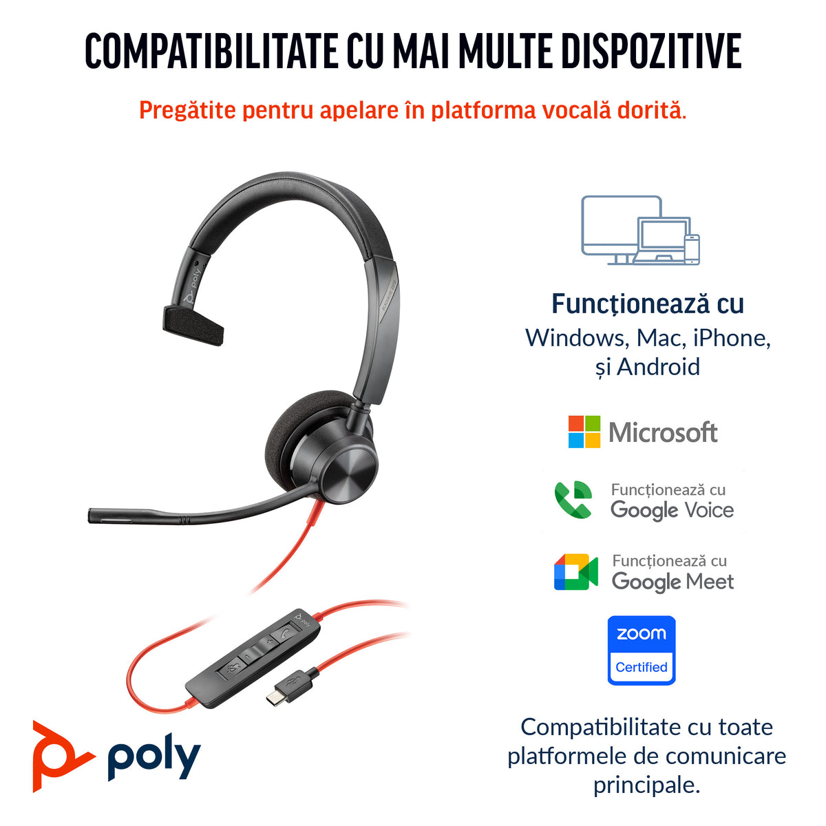 HP Inc. Poly Blackwire 3310 Monaural Microsoft Teams Certified USB-C Headset +USB-C/A Adapter