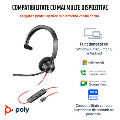 HP Inc. Poly Blackwire 3310 Monaural Microsoft Teams Certified USB-C Headset +USB-C/A Adapter