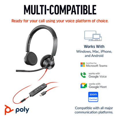 HP Inc. Poly Blackwire 3325 Stereo USB-C Headset +3.5mm Plug +USB-C/A Adapter