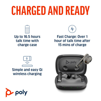 HP Inc. Poly Voyager Free 60+ UC M Carbon Black Earbuds +BT700 USB-C Adapter +Touchscreen Charge Case