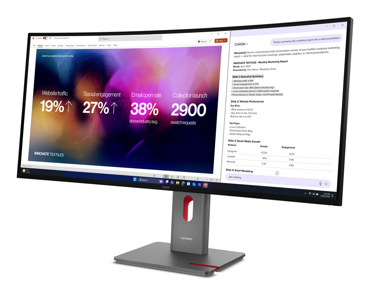 Lenovo Monitor ThinkVision P40WD-40 40" IPS 5K WUHD AG Curved 4ms 1000:1 120Hz Dock Daisy MC60 Camera Speakers Tilt Swivel Lift 1mTB