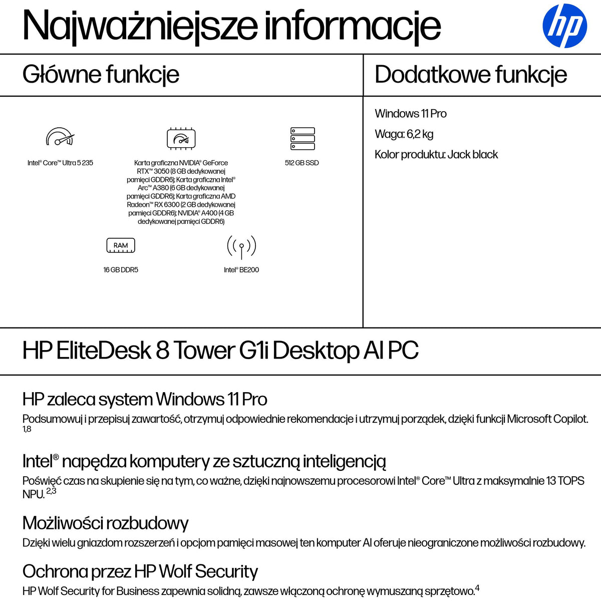 HP Inc. HP EliteDesk 8 TWR G1i U5 235 16GB 512GB Win11P 3/3/3