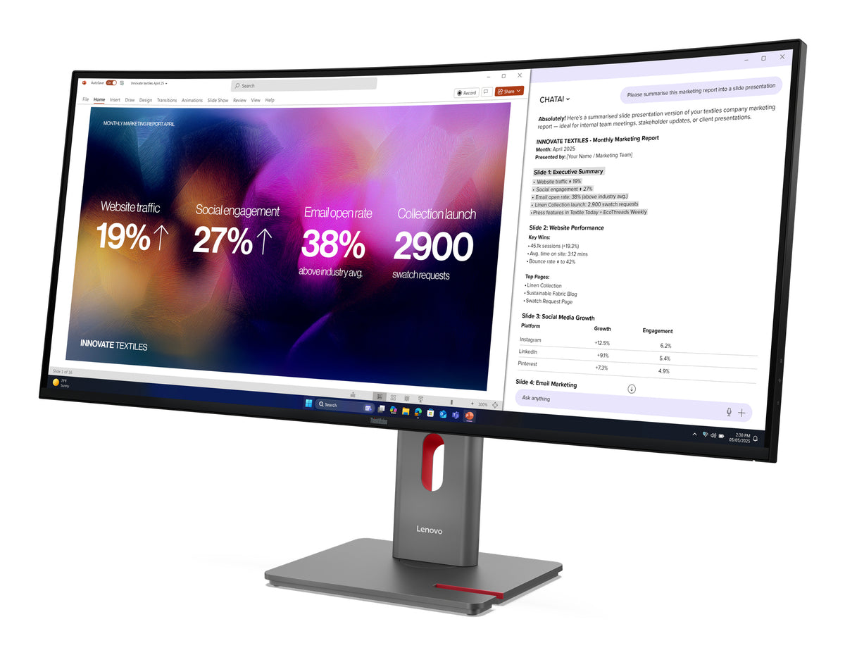 Lenovo Monitor ThinkVision P40WD-40 40" IPS 5K WUHD AG Curved 4ms 1000:1 120Hz Dock Daisy Speakers Tilt Swivel Lift 1mTB