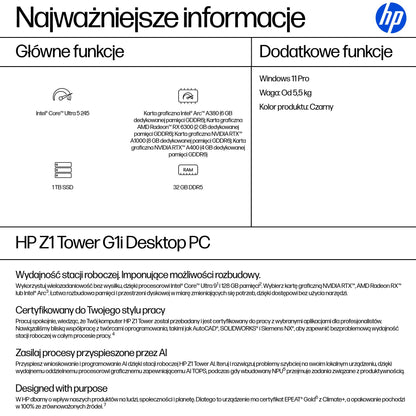 HP Inc. HP Z1 Tower G1i Ultra 5 245 1TB 32GB 2X16GB W11P 3/3/3