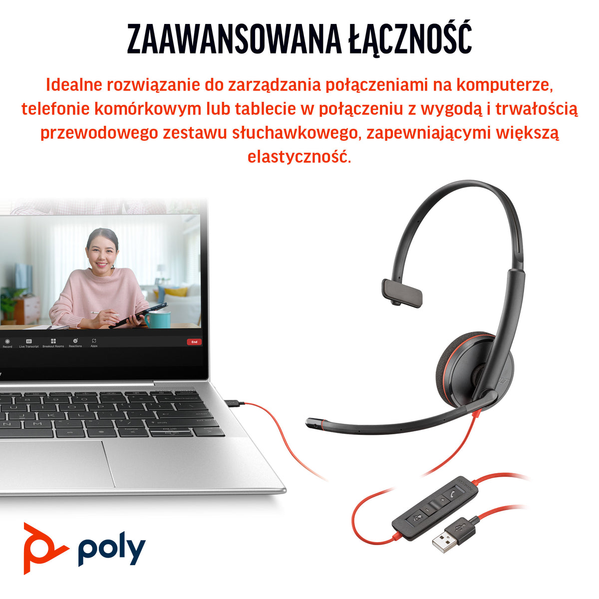 HP Inc. Poly Blackwire 3210 Monaural USB-C Headset +USB-C/A Adapter (Bulk)