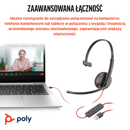 HP Inc. Poly Blackwire 3210 Monaural USB-C Headset +USB-C/A Adapter (Bulk)