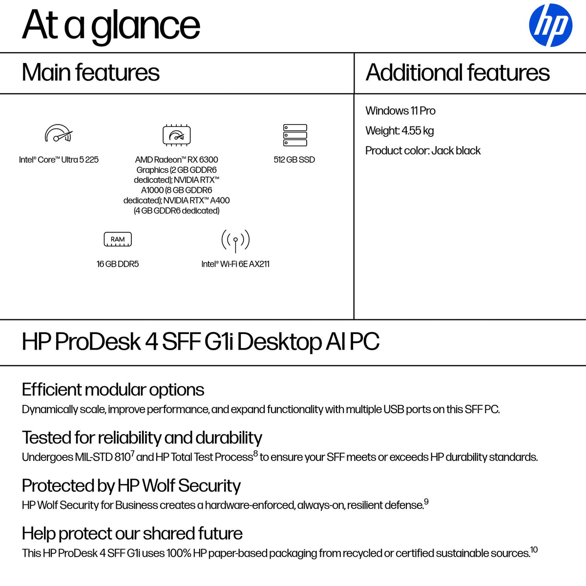 HP Inc. HP ProDesk 4 SFF G1i U5 225 16GB 512G Win11P 3/3/3
