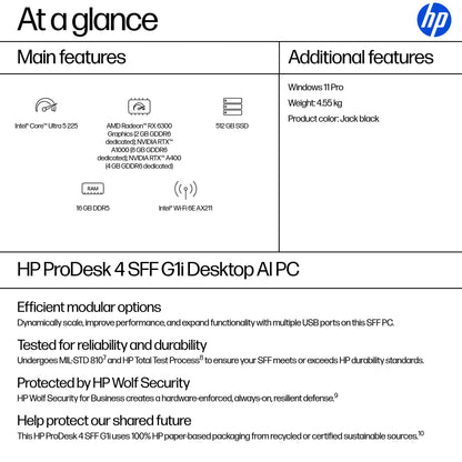 HP Inc. HP ProDesk 4 SFF G1i U5 225 16GB 512G Win11P 3/3/3