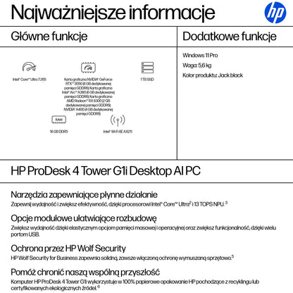HP Inc. HP ProDesk 4 TWR G1i U7 265 16GB 1TB Win11 3/3/3