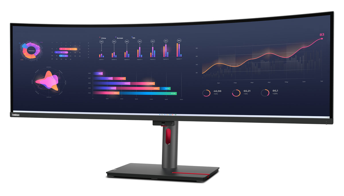 Lenovo Monitor ThinkVision P49w-30 49" 32:9 IPS 5120 x 1440 Curved 4ms 350cd 2000:1 60Hz Dock Speakers Tilt Swivel Lift