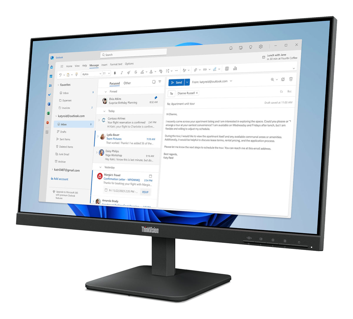 Lenovo Monitor ThinkVision S24-4e 23,8" IPS FHD AG 4ms 250cd 1300:1 100Hz Tilt 3Y