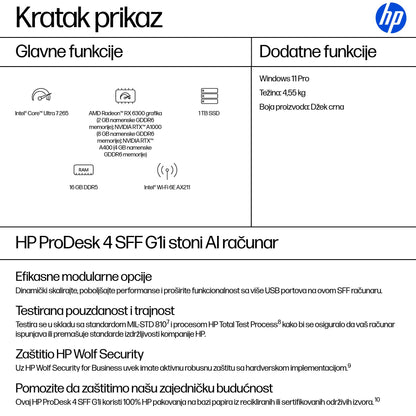 HP Inc. HP ProDesk 4 SFF G1i U7 265 16GB 1TB Win11 3/3/3