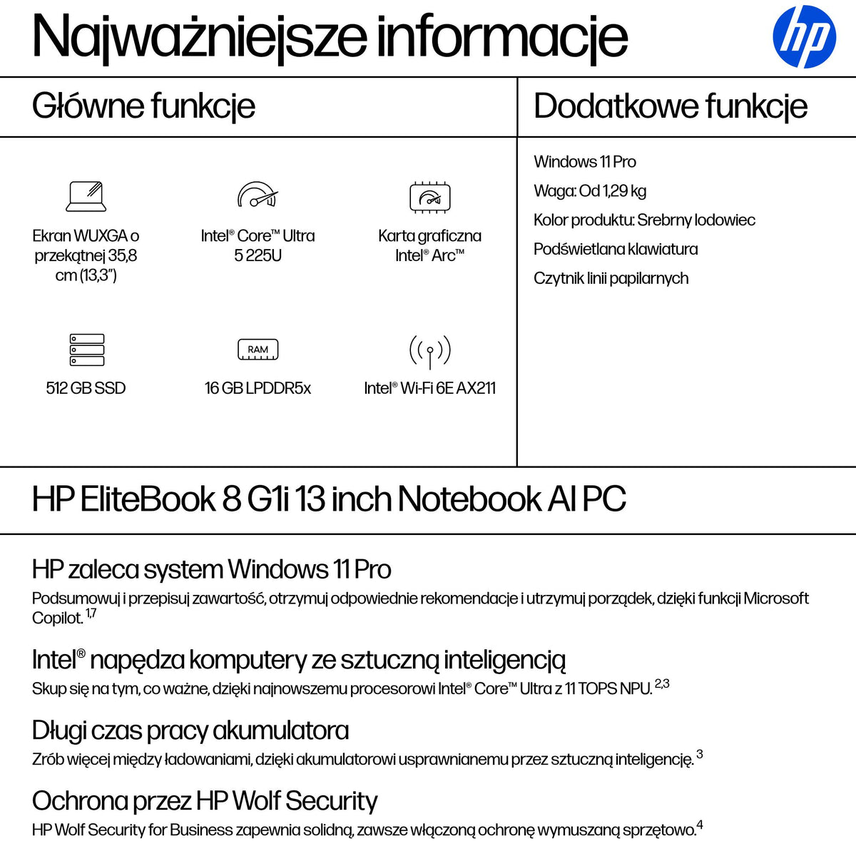 HP Inc. HP EliteBook 8 G1i 13.3 WUXGA LED UWVA 300n AG U5-225U 16GB 512GB W11P 3/3/3