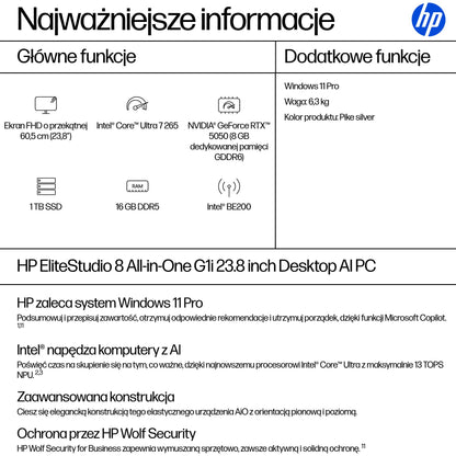 HP Inc. HP EliteStudio 8 AiO G1i 23.8 FHD IPS AG 250n U7 265 16GB 1TB Win11P 3/3/3