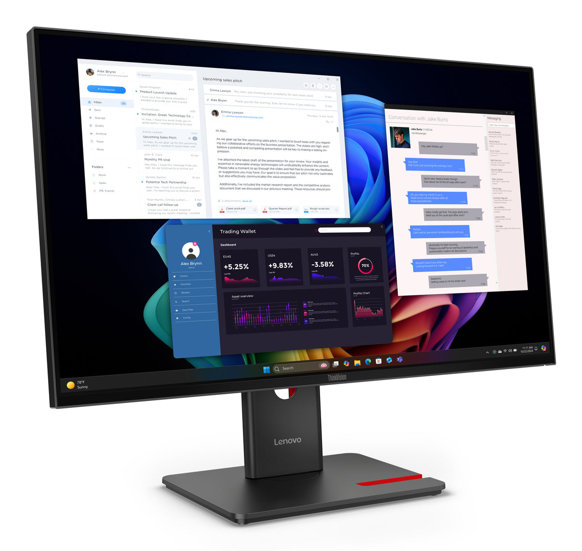 Lenovo Monitor ThinkVision T27ud-40 27" IPS 4K AG 350cd 1500:1 60Hz MC60 Camera Dock Tilt Swivel Lift Pivot