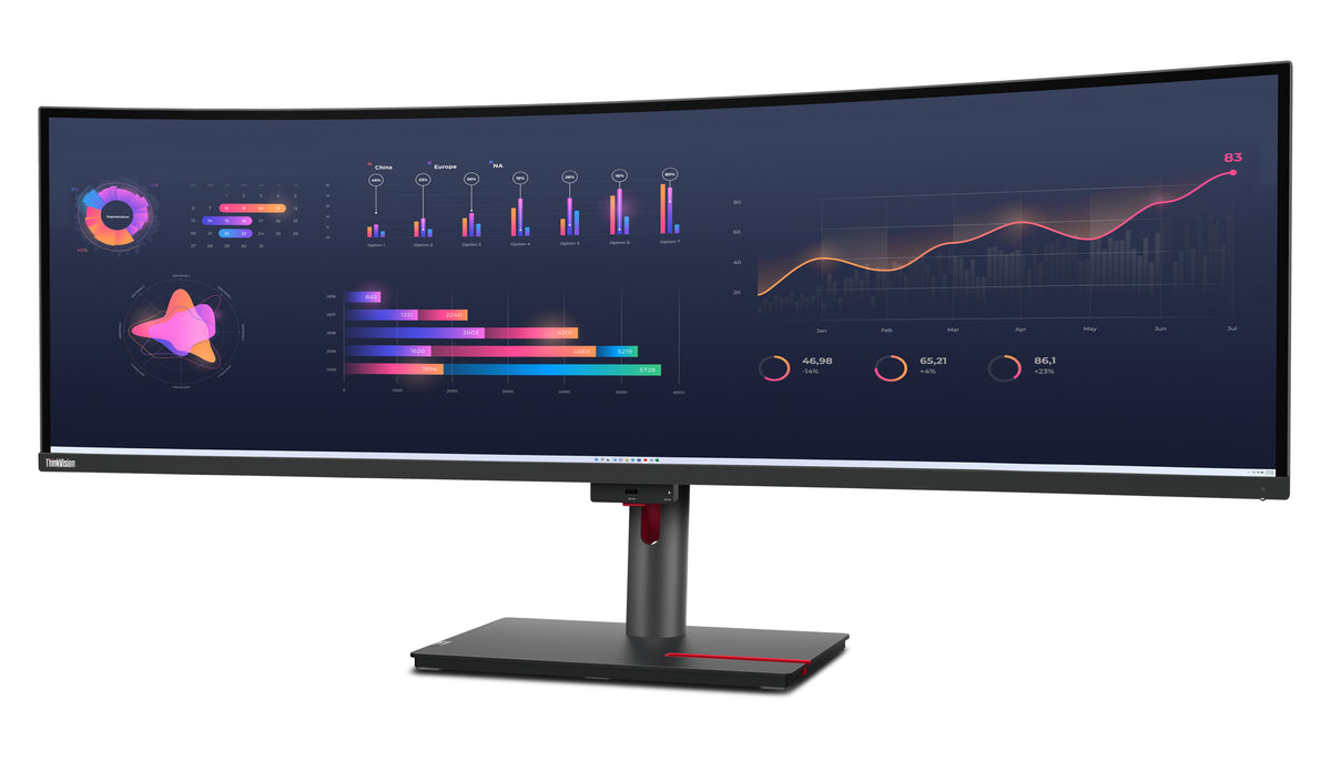 Lenovo Monitor ThinkVision P49w-30 49" 32:9 IPS 5120 x 1440 Curved 4ms 350cd 2000:1 60Hz Dock Speakers Tilt Swivel Lift