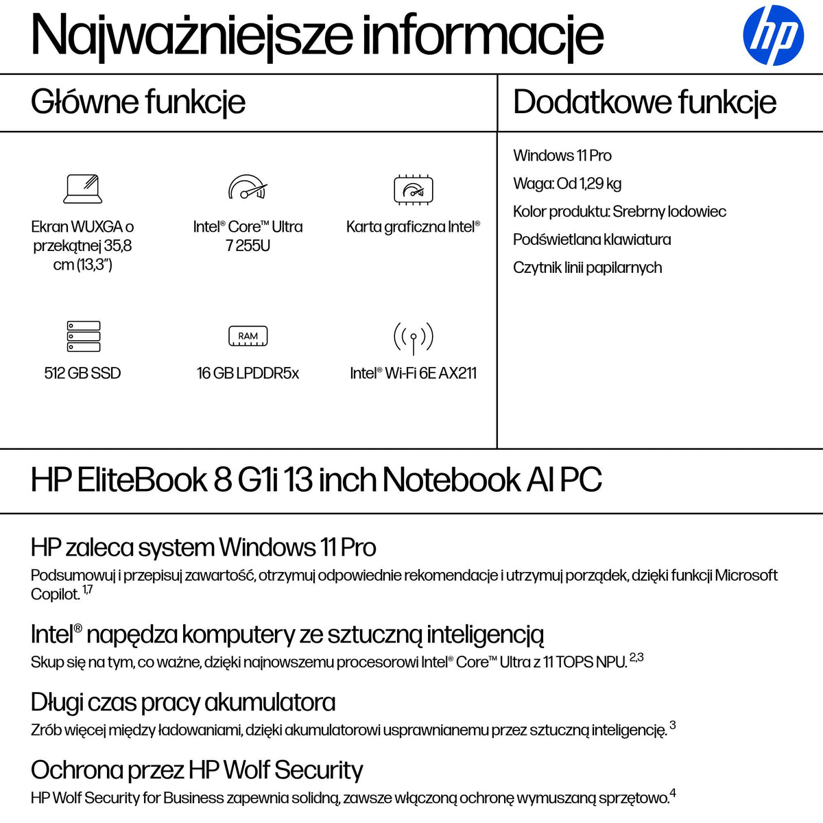 HP Inc. HP EliteBook 8 G1i 13 WUXGA LED UWVA 300n AG 60Hz U7-255U 16GB 512GB W11P 3/3/3