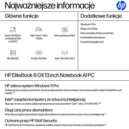 HP Inc. HP EliteBook 8 G1i 13 WUXGA LED UWVA 300n AG 60Hz U7-255U 16GB 512GB W11P 3/3/3