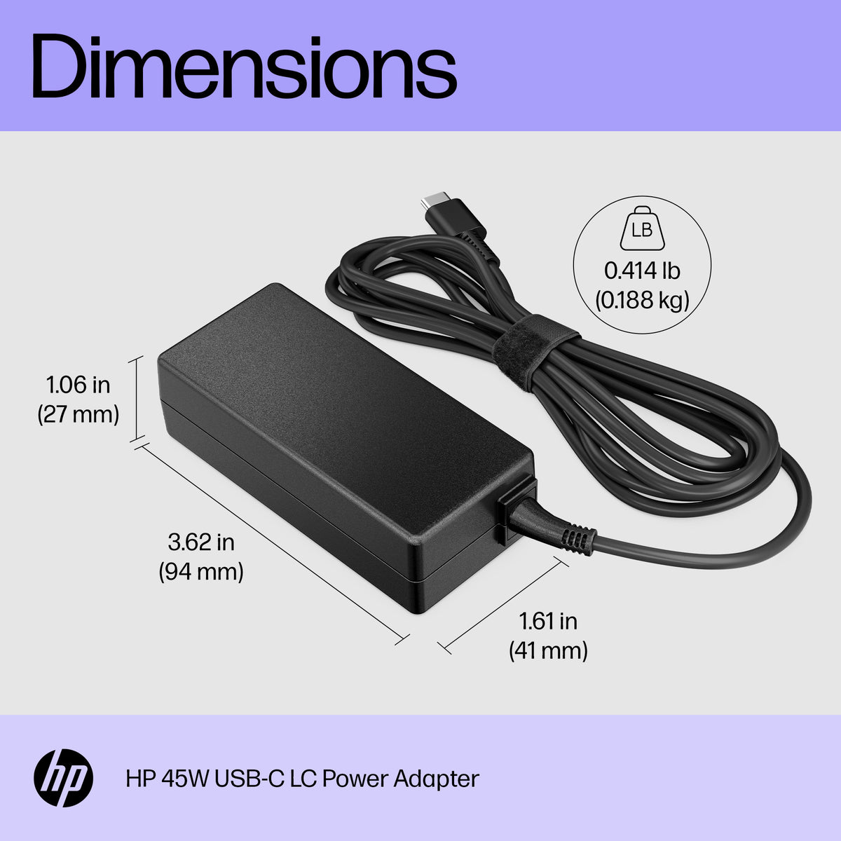 HP Inc. HP 45W USB-C LC Power Adapter EMEA-INTL English Loc-Euro plug