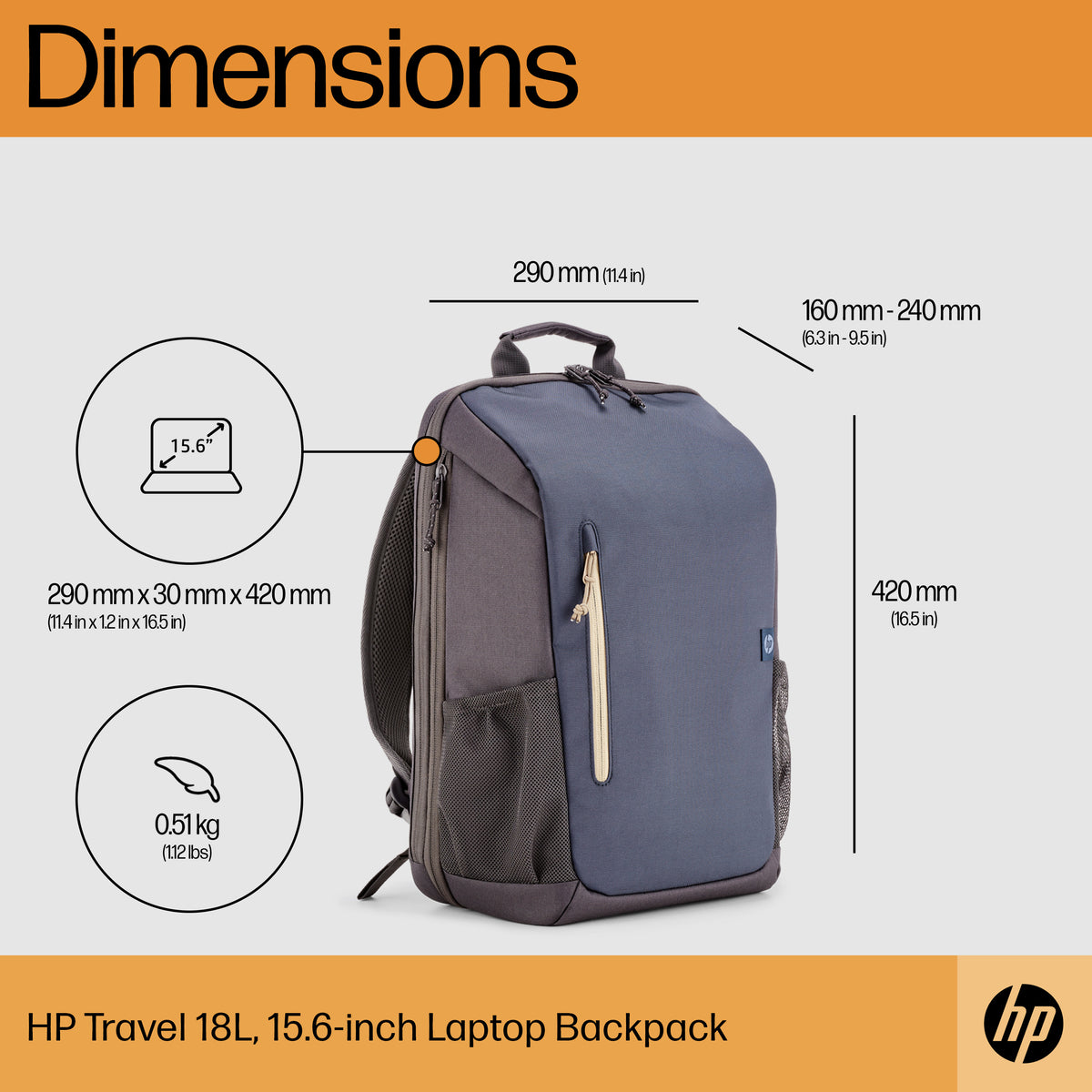 HP Inc. HP Travel LAPTOP BACKPACK 18L/IRON Grey 15.6 ZOLL