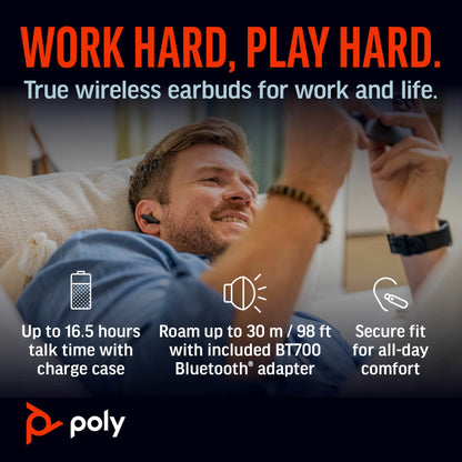 HP Inc. Poly Voyager Free 60+ UC M Carbon Black Earbuds +BT700 USB-C Adapter +Touchscreen Charge Case