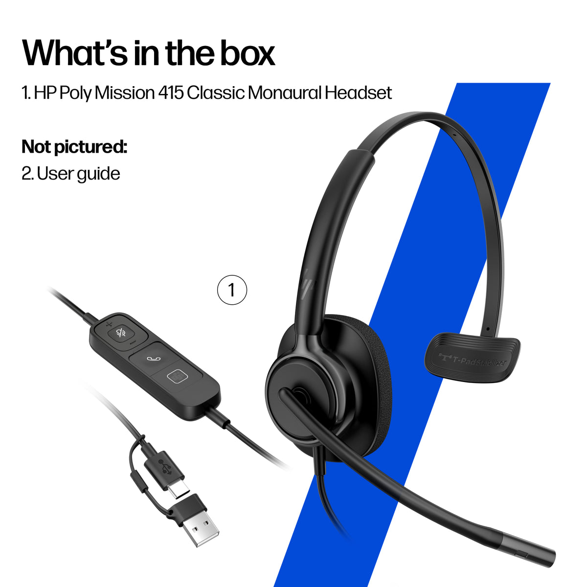 HP Inc. HP POLY MISSION 415 MONAURAL/USB WIRED HEADSET CLASSIC