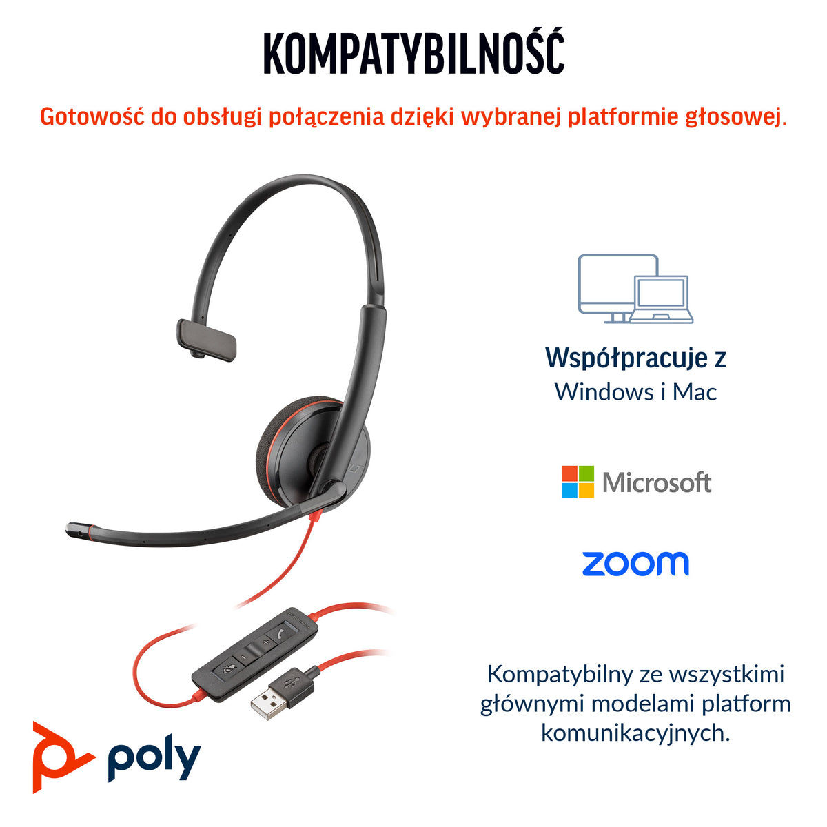 HP Inc. Poly Blackwire 3210 Monaural USB-C Headset +USB-C/A Adapter (Bulk)
