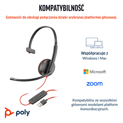 HP Inc. Poly Blackwire 3210 Monaural USB-C Headset +USB-C/A Adapter (Bulk)