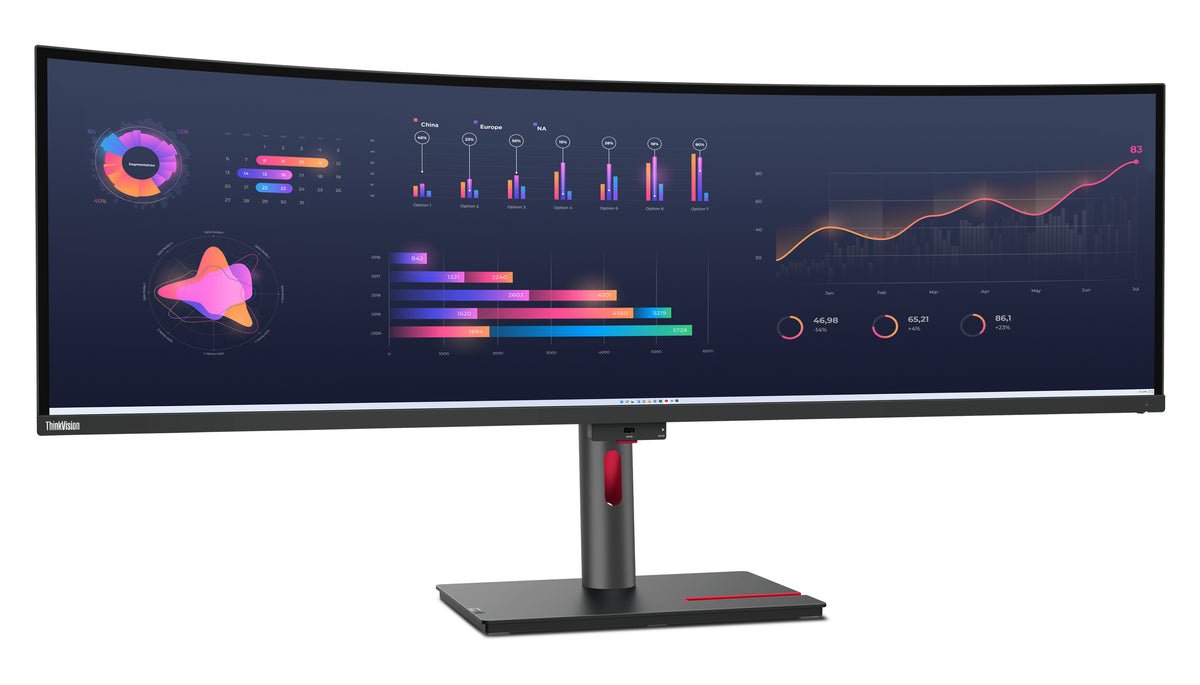 Lenovo Monitor ThinkVision P49w-30 49" 32:9 IPS 5120 x 1440 Curved 4ms 350cd 2000:1 60Hz Dock Speakers Tilt Swivel Lift