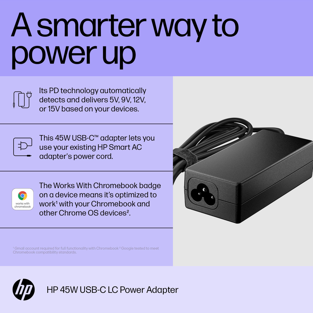 HP Inc. HP 45W USB-C LC Power Adapter EMEA-INTL English Loc-Euro plug
