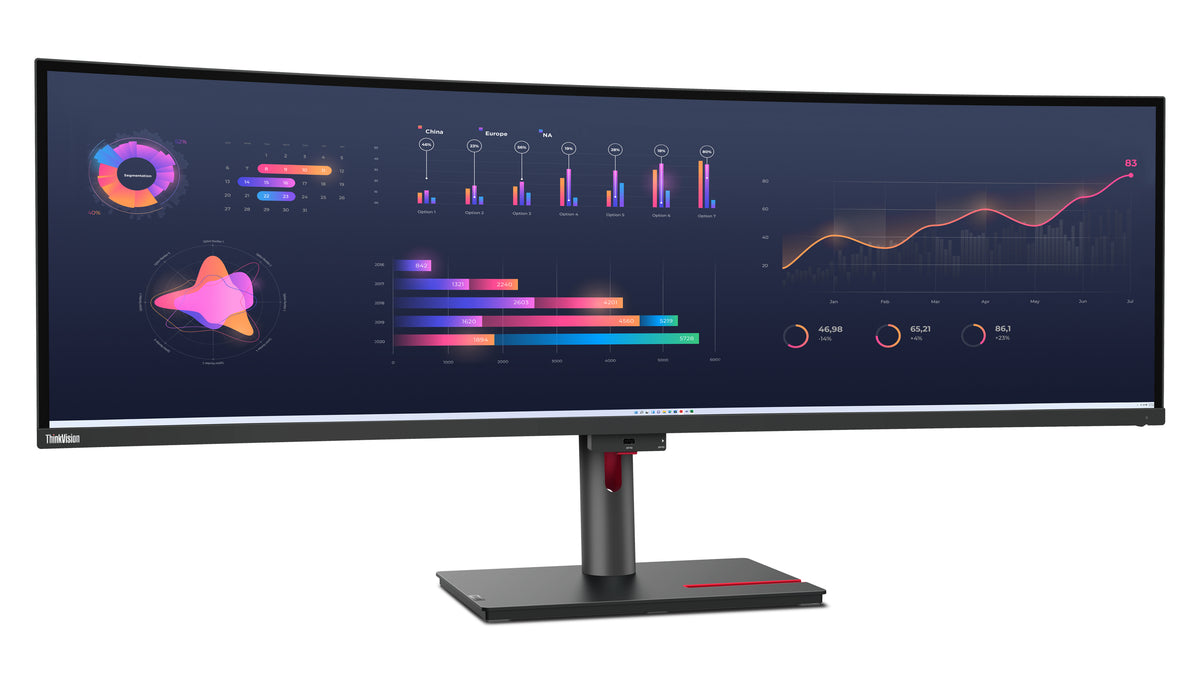 Lenovo Monitor ThinkVision P49w-30 49" 32:9 IPS 5120 x 1440 Curved 4ms 350cd 2000:1 60Hz Dock Speakers Tilt Swivel Lift