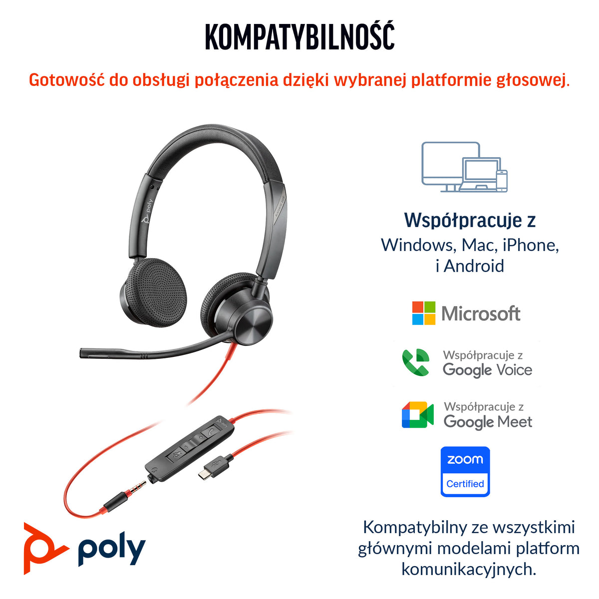 HP Inc. Poly Blackwire 3325 Stereo Microsoft Teams Certified USB-C Headset +3.5mm Plug +USB-C/A Adapter