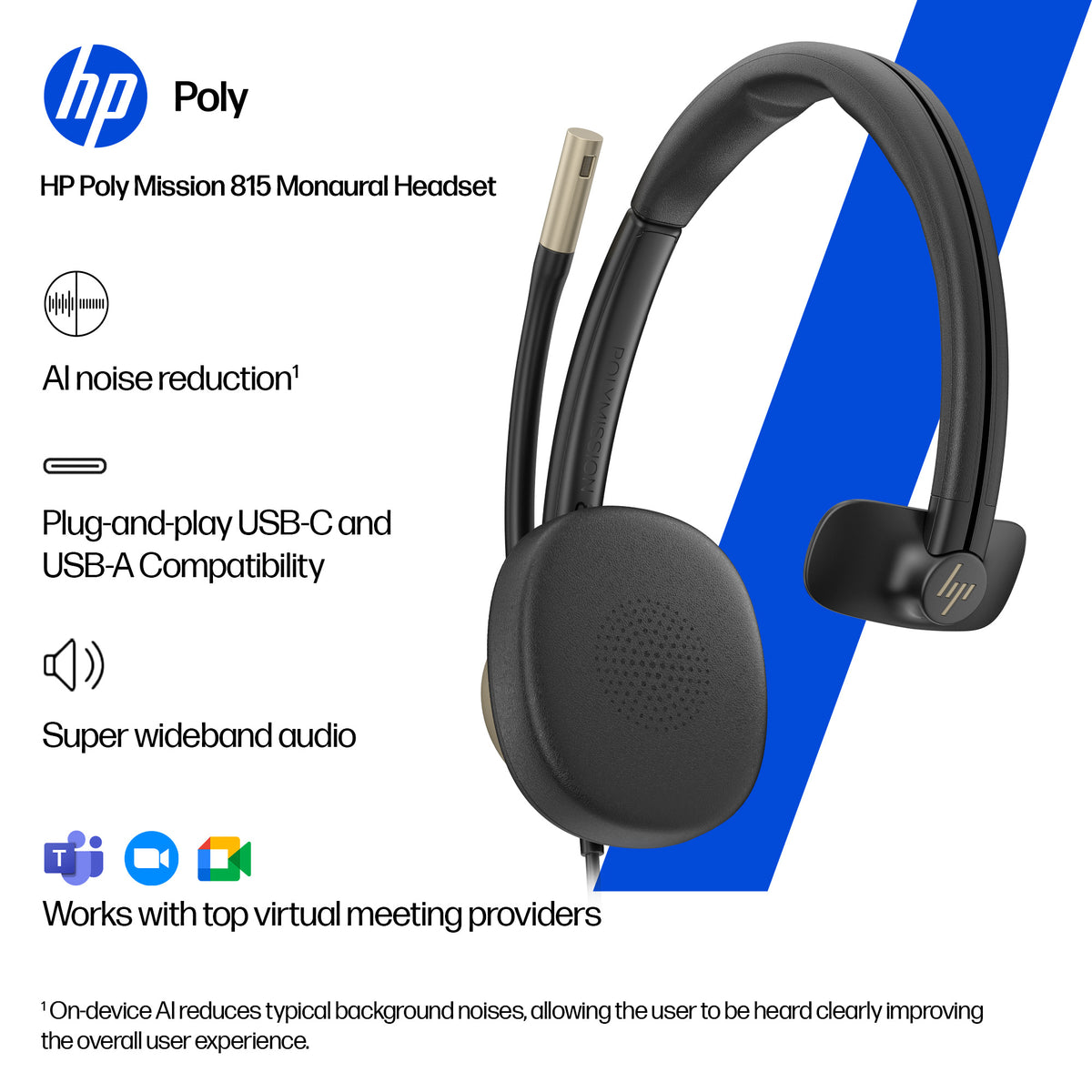 HP Inc. HP POLY MISSION 815 MONAURAL/USB WIRED HEADSET WW