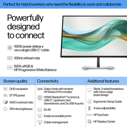 HP Inc. HP S5 Pro 527PU 27 QHD 16:9 2560X1440 IPS 350CD 1500:1 USB-C DP HDMI 3/3/0