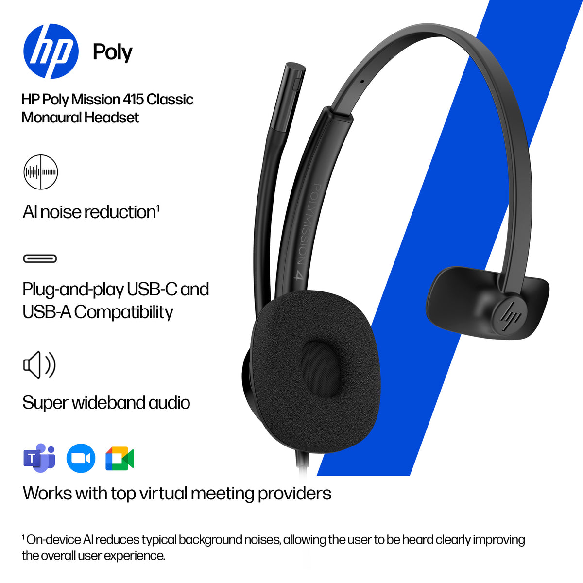 HP Inc. HP POLY MISSION 415 MONAURAL/USB WIRED HEADSET CLASSIC
