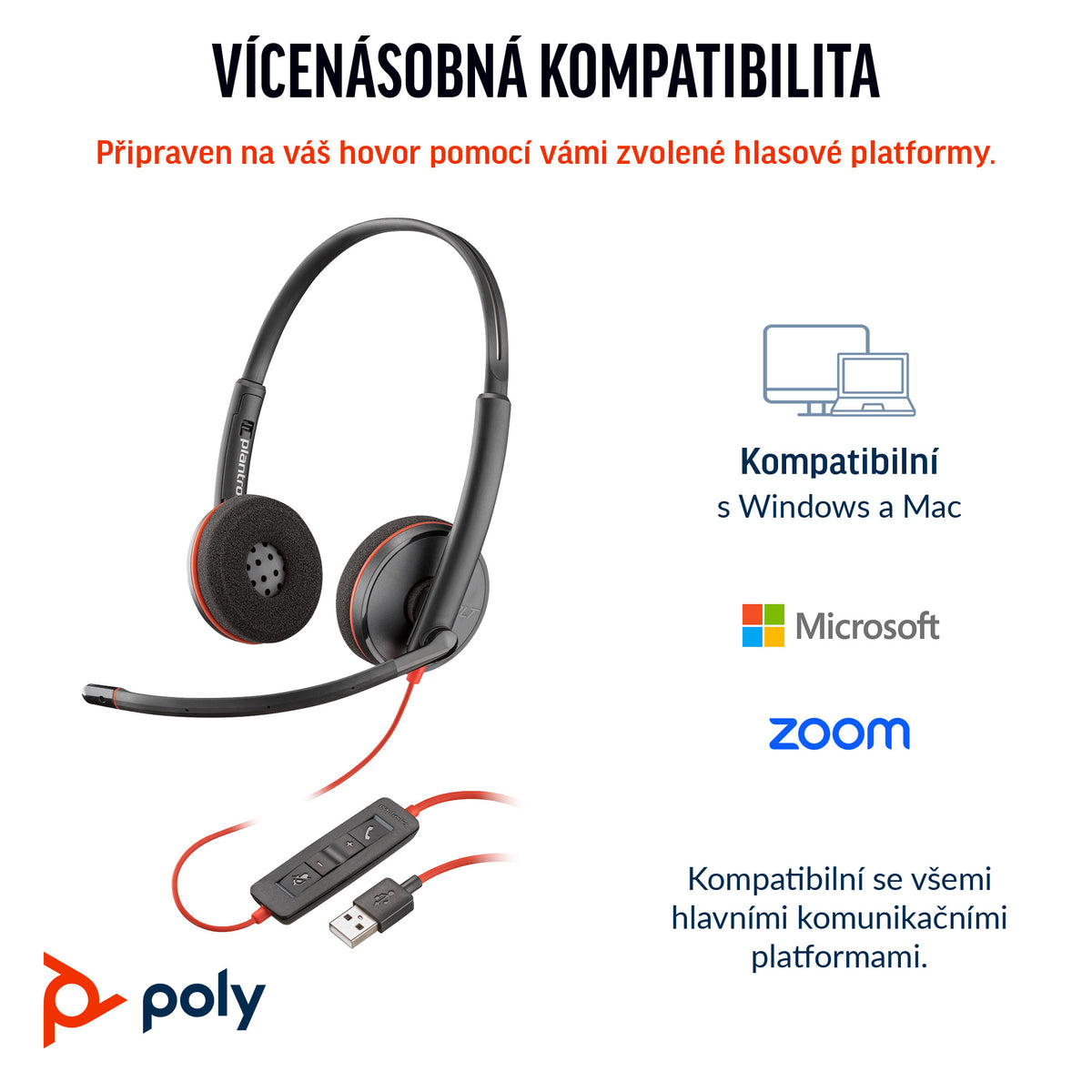 HP Inc. Poly Blackwire 3220 Stereo USB-C Headset +USB-C/A Adapter (Bulk)