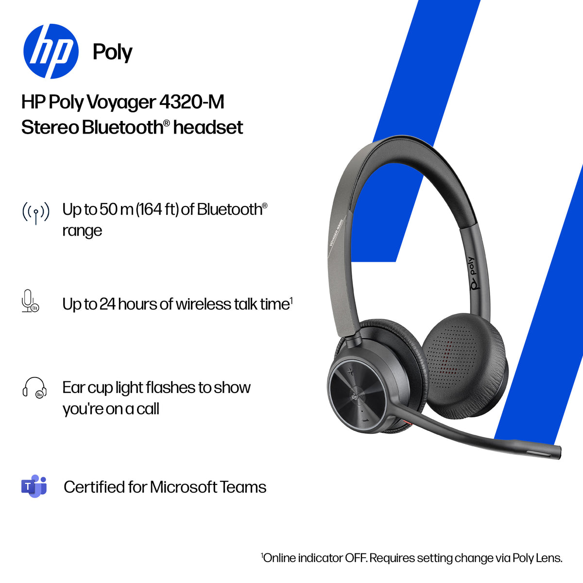 HP Inc. Poly Voyager 4320 Microsoft Teams Certified USB-A Headset +BT700 dongle