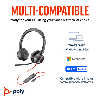 HP Inc. Poly Blackwire 8225 Stereo Microsoft Teams Certified USB-C Headset +USB-C/A Adapter