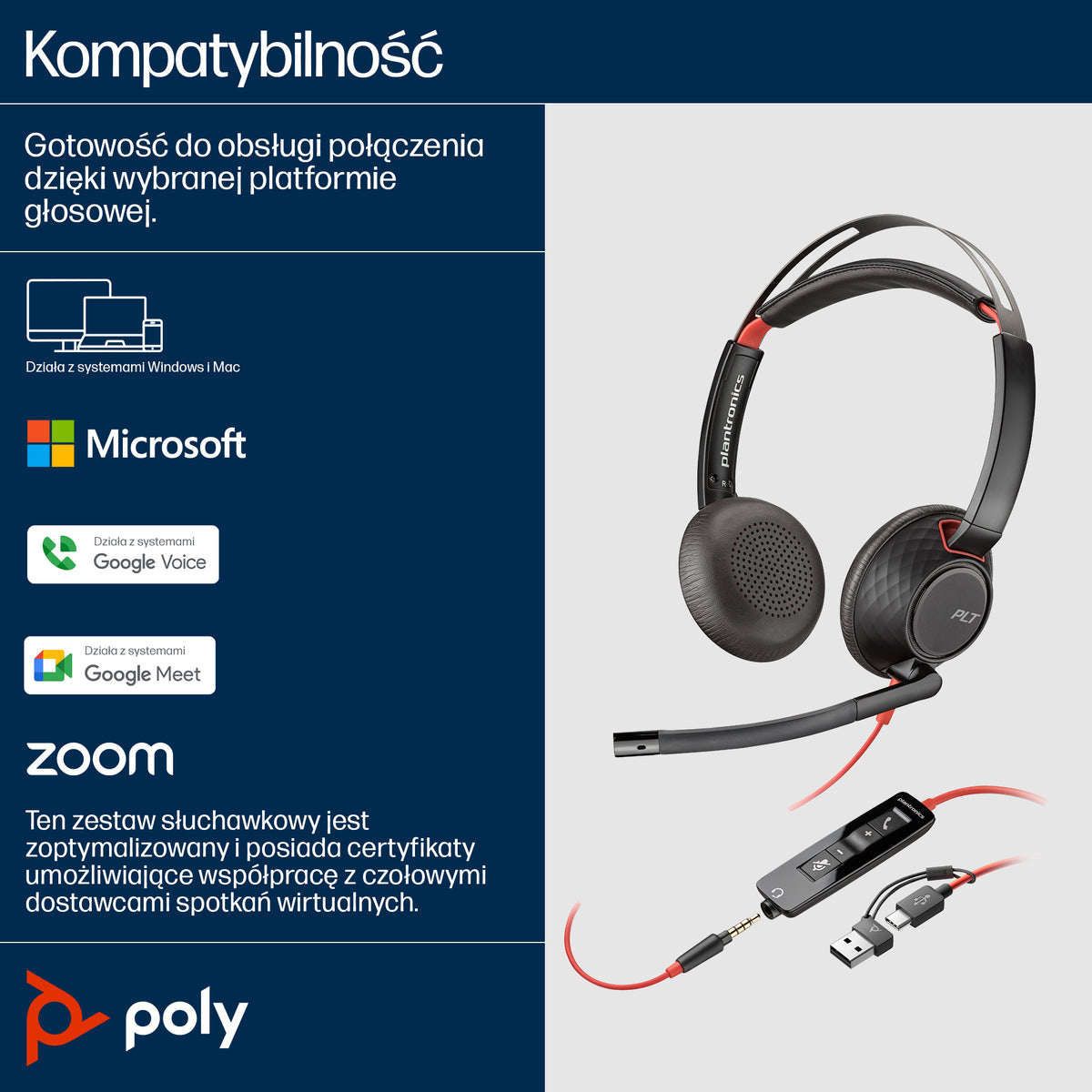 HP Inc. Poly Blackwire 5220 Stereo USB-C Headset +3.5mm Plug +USB-C/A Adapter