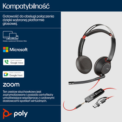 HP Inc. Poly Blackwire 5220 Stereo USB-C Headset +3.5mm Plug +USB-C/A Adapter