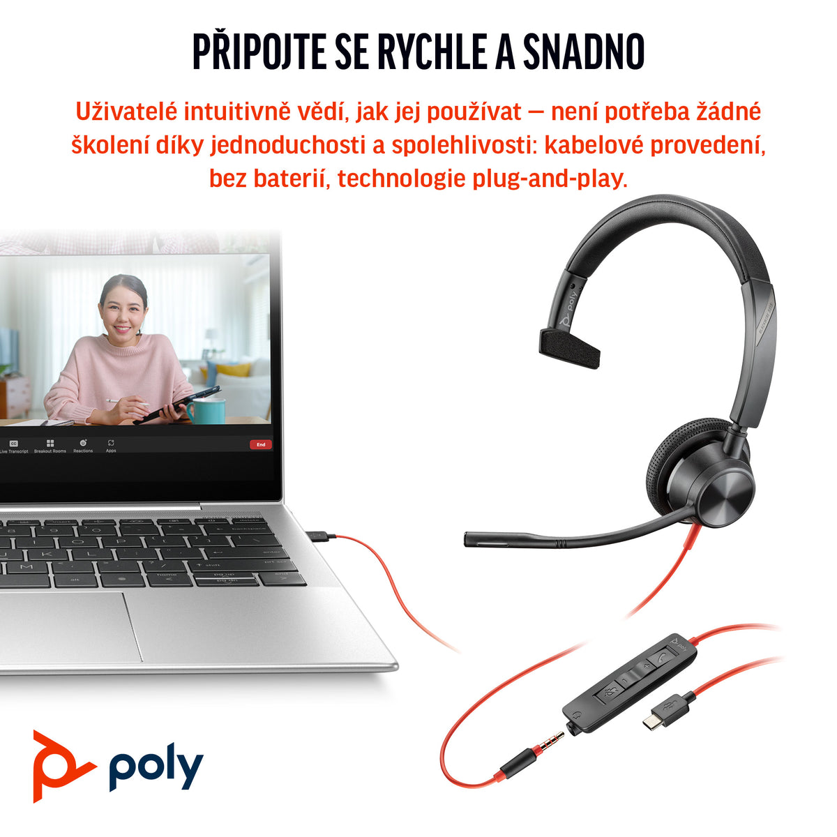 HP Inc. Poly Blackwire 3315 Monaural Microsoft Teams Certified USB-C Headset +3.5mm Plug +USB-C/A Adapter