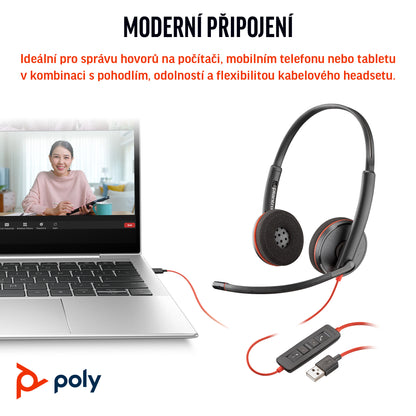 HP Inc. Poly Blackwire 3220 Stereo USB-C Black Headset +USB-C/A Adapter (Bulk)