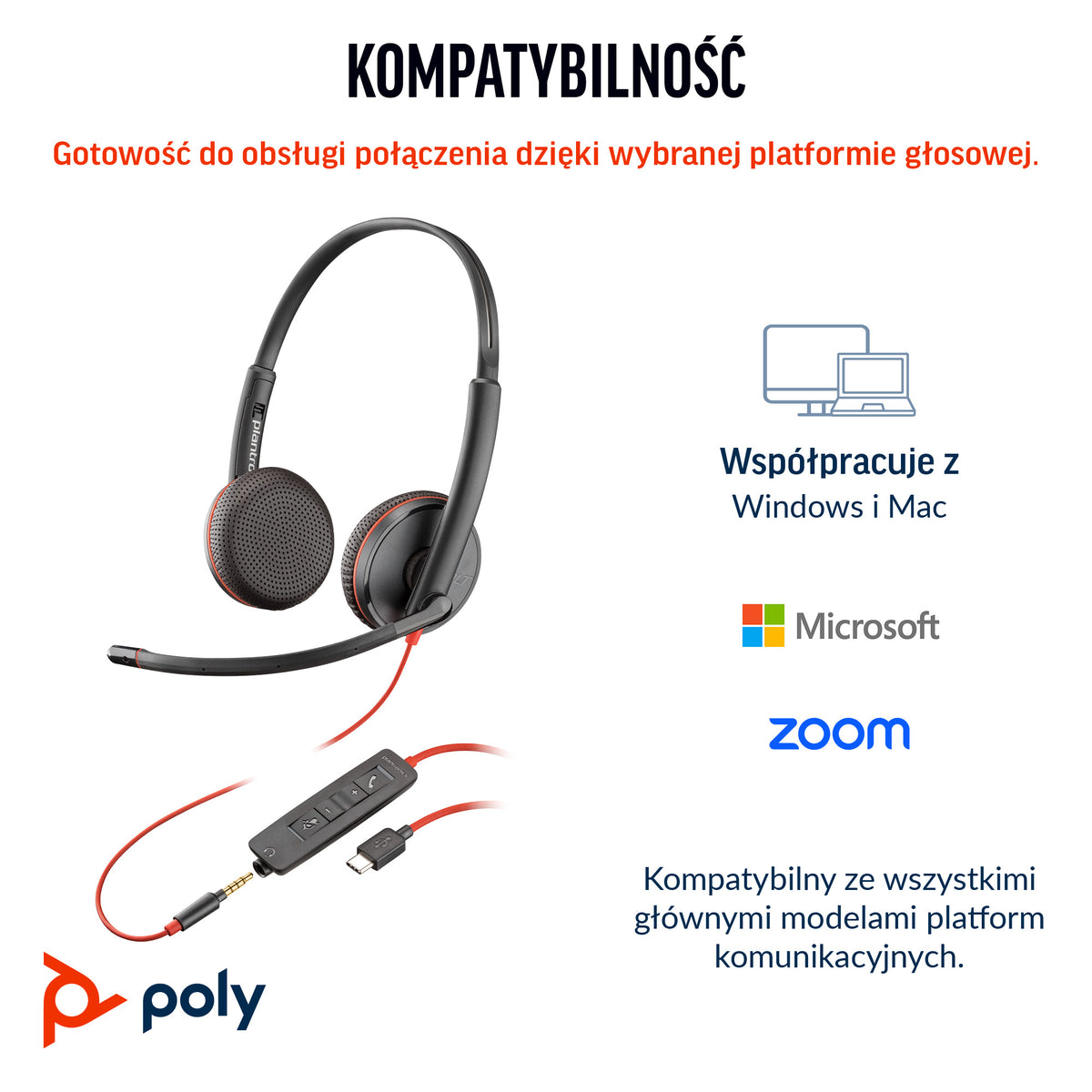 HP Inc. Poly Blackwire 3225 Stereo USB-C Headset +3.5mm Plug +USB-C/A Adapter (Bulk)