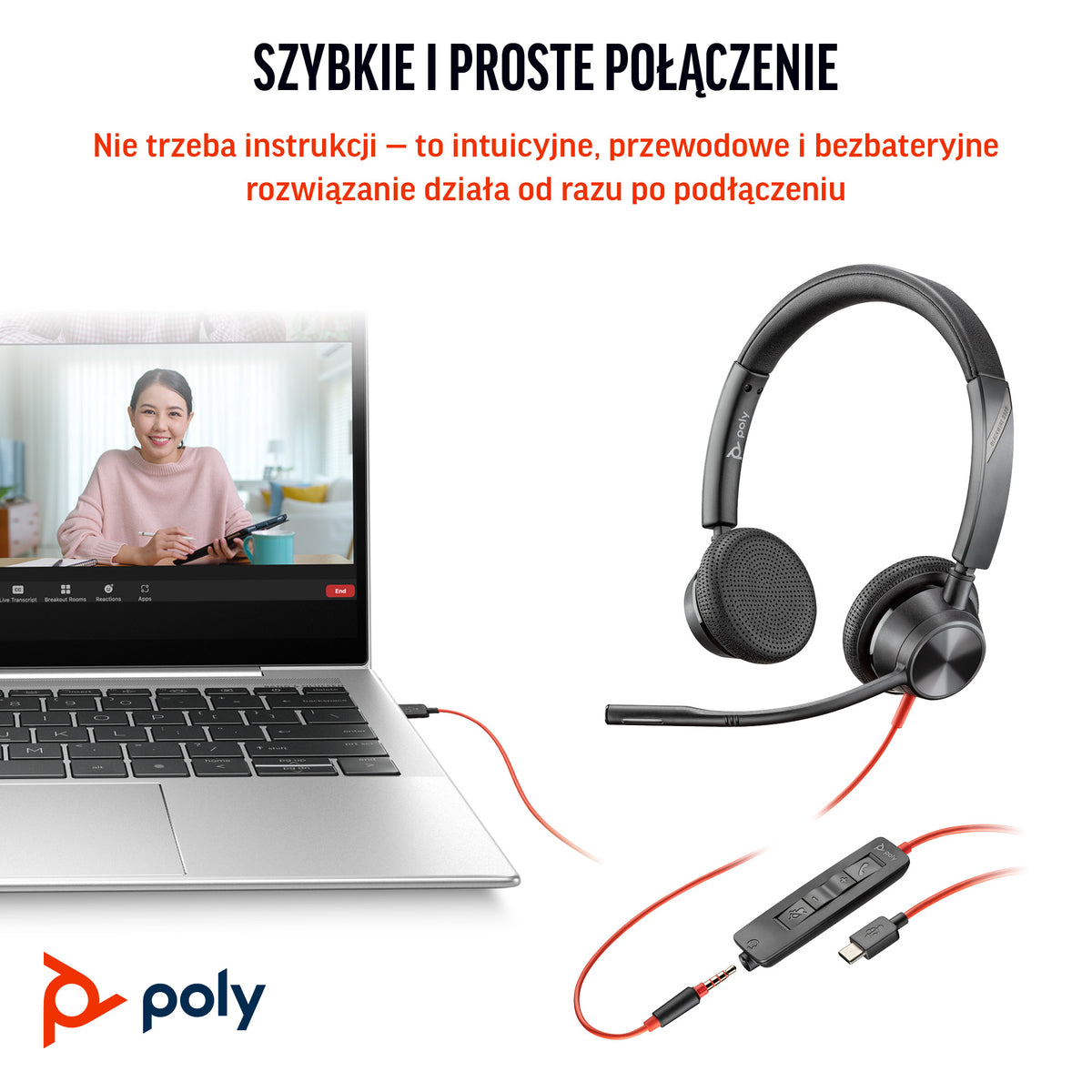HP Inc. Poly Blackwire 3325 Stereo Microsoft Teams Certified USB-C Headset +3.5mm Plug +USB-C/A Adapter