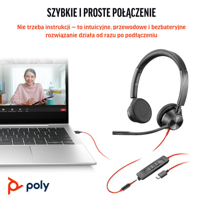 HP Inc. Poly Blackwire 3325 Stereo Microsoft Teams Certified USB-C Headset +3.5mm Plug +USB-C/A Adapter
